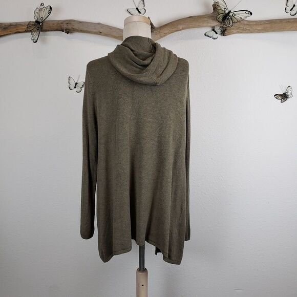 Eileen Fisher green open front hooded cardigan - Picture 2 of 8